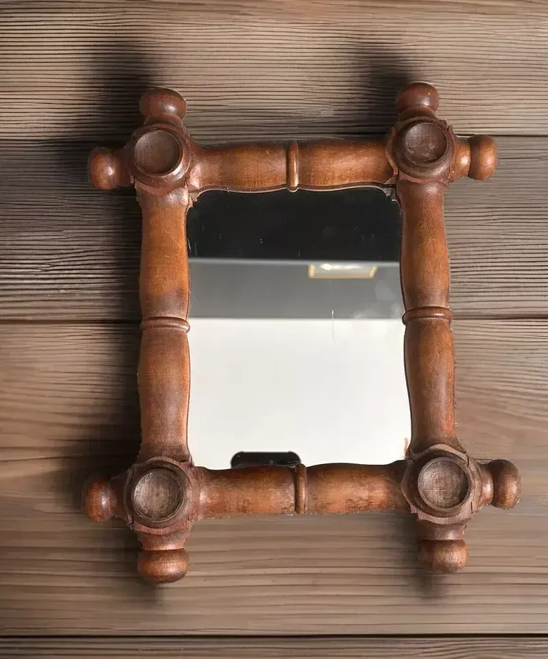 C1920’s Antique Faux Bamboo Wooden Easel Back Or Wall Mounted Mirror photo Home Decor