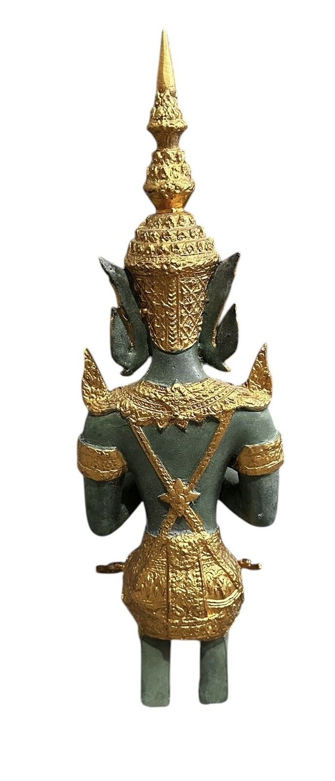 Early 20th Gilt Verdi Heavy Bronze Kneeling Praying Deity 33cm Tall photo vinterior