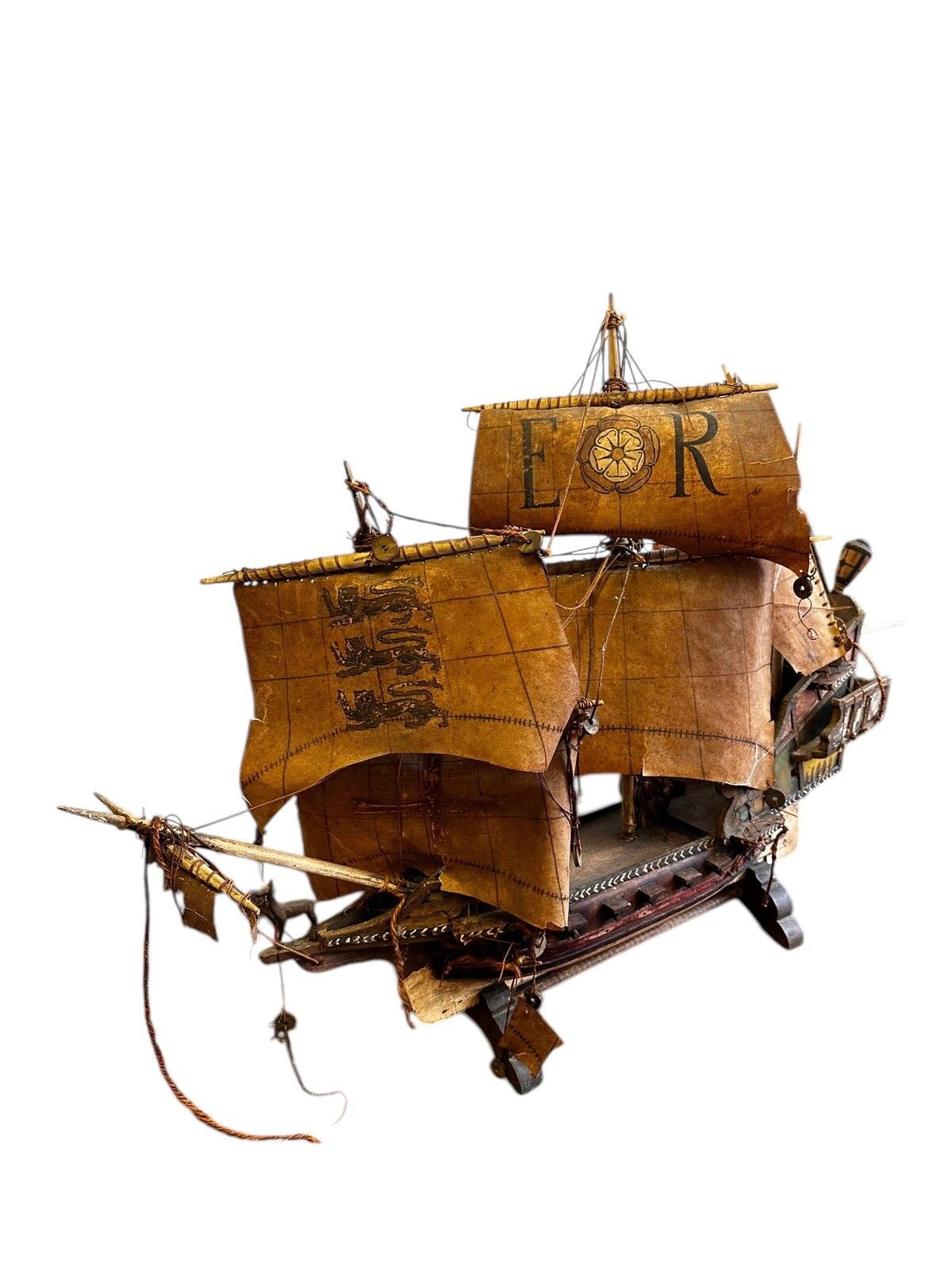 Galleon Antique Wooden Model Nautical Scratch Built Fantastic photo Home Decor