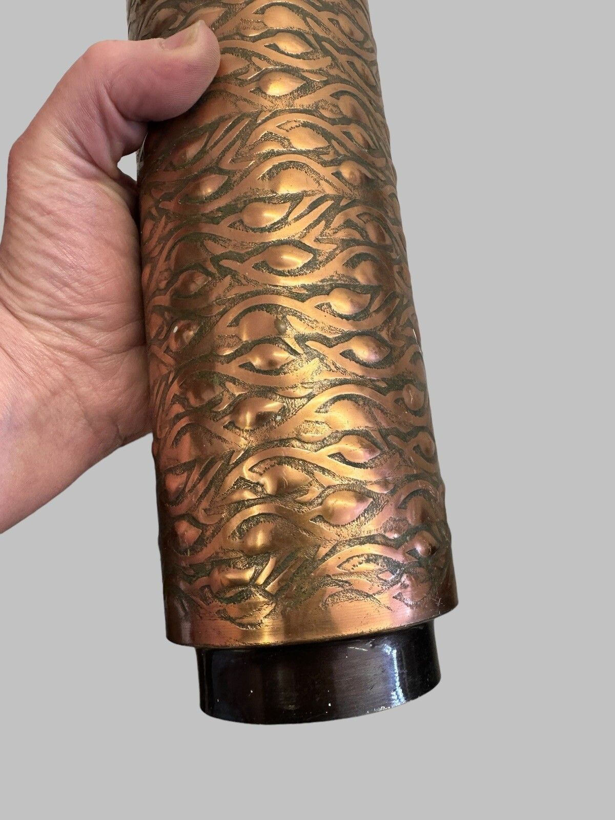 Brutalist Copper Vase Cylinder Mcm Vtg Scandi Scandinavian Axel Salto Style 70s photo for sale