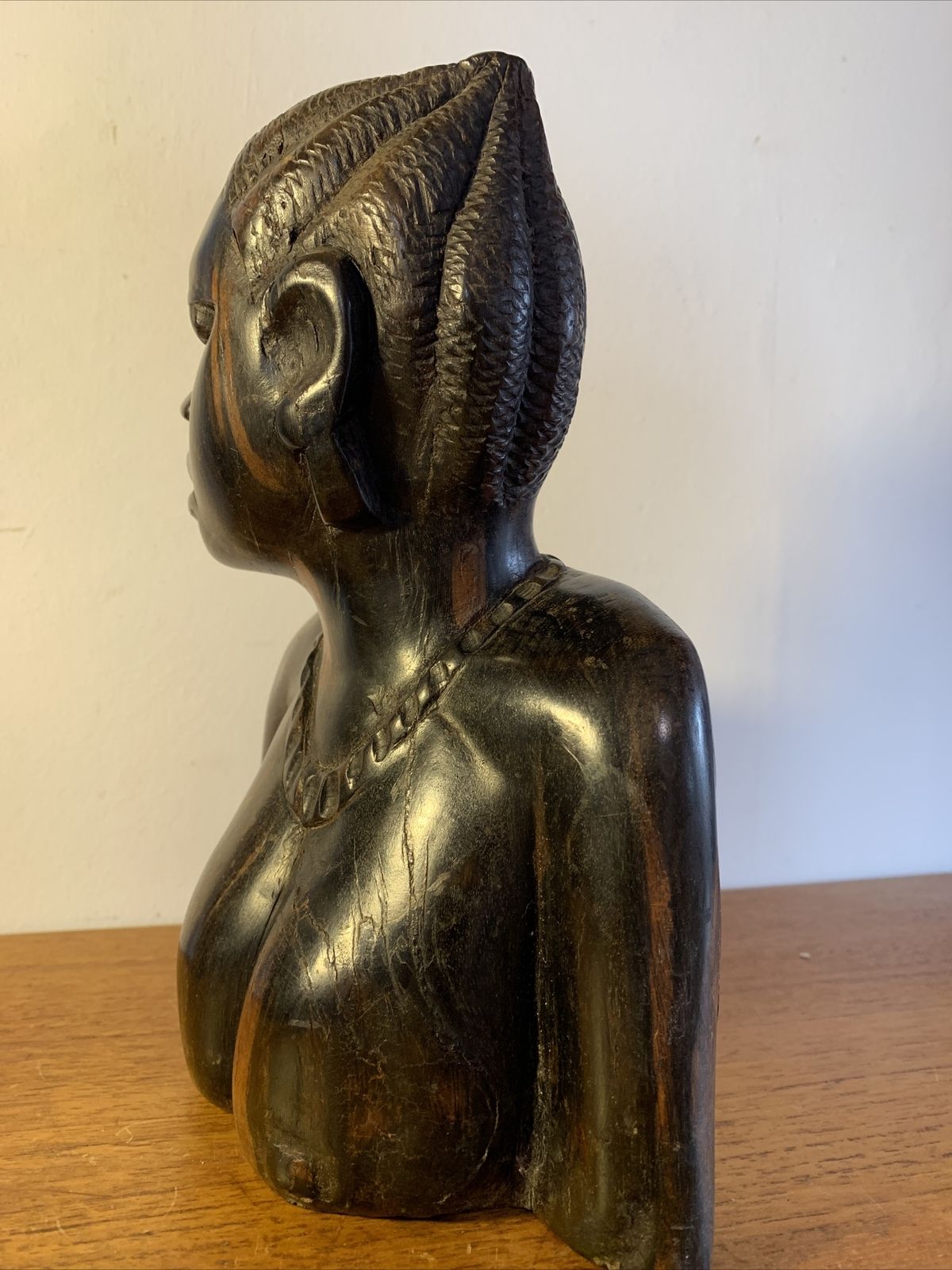 Vintage Antique Zebra Wood Carved African Bust Superb Detail 24cm H photo for sale