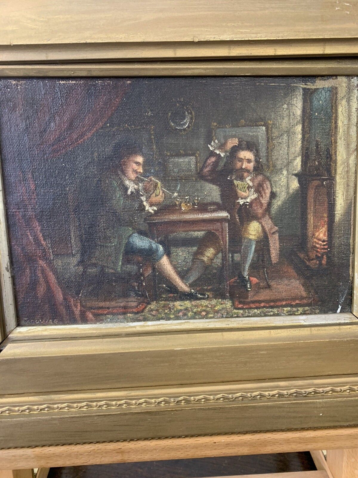 Early Original Oil On Canvas By  French Artist B Jacquier. photo furniture