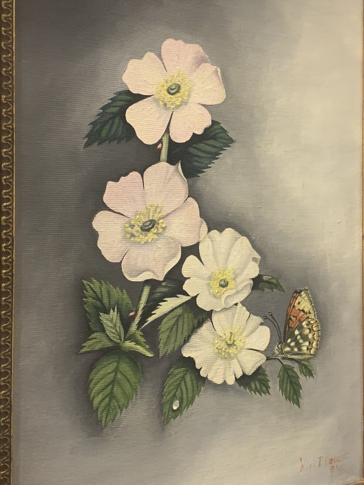 Vintage Original Painting On Canvas Botanical Still Life Floral Scene  Signed photo furniture