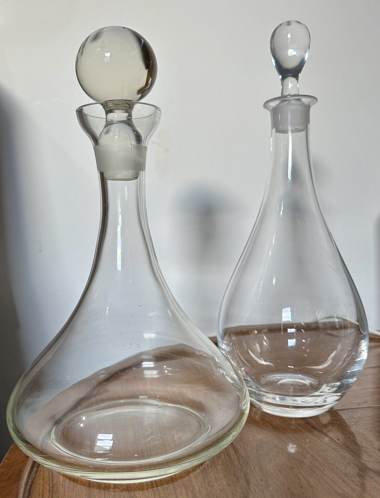 Vintage Handblown Glass  Mid Century Decanters Tear Drop And Flat Bottom. photo furniture