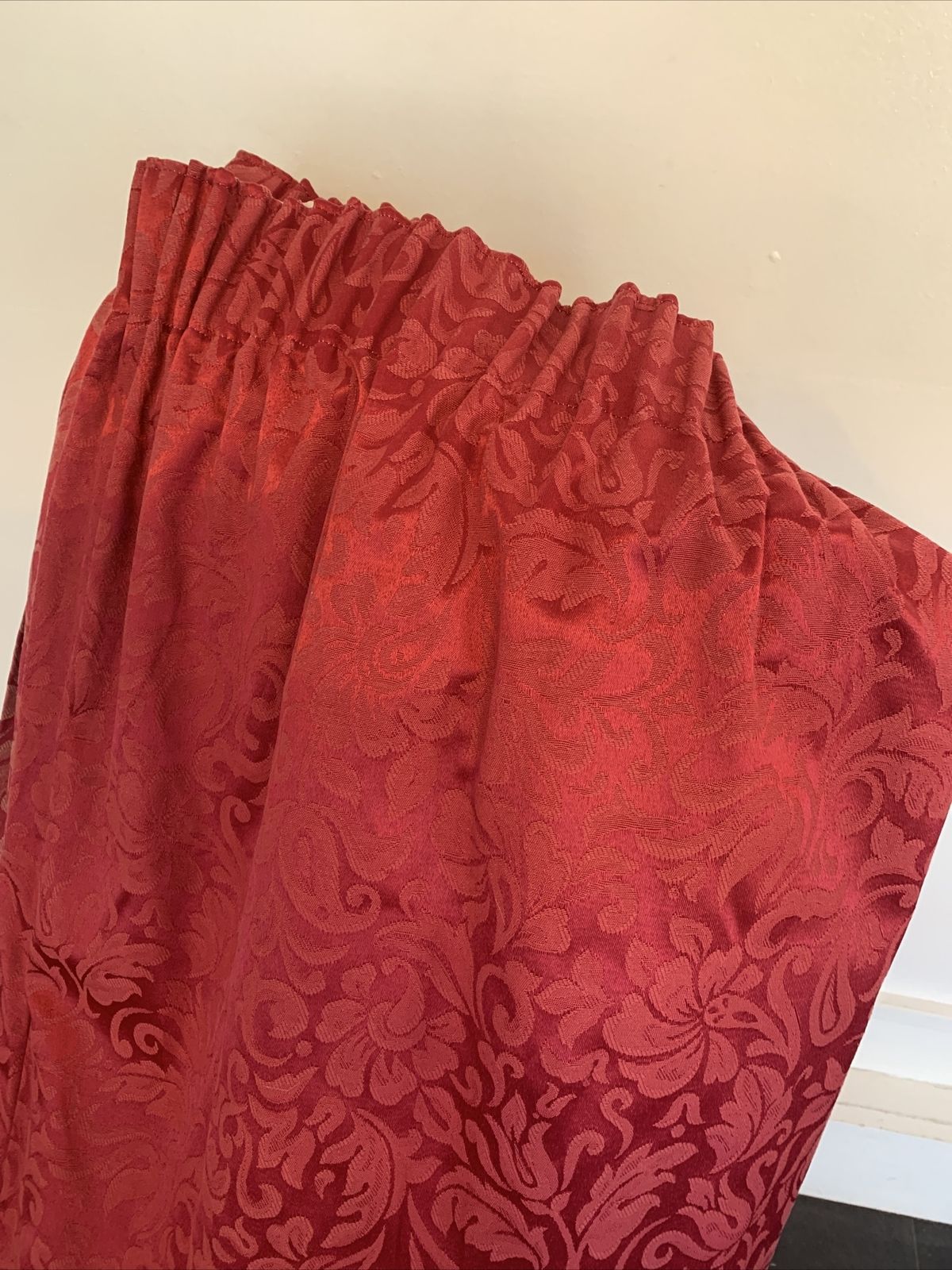 Vintage Curtains Red Top Quality Lined   Brocade Floral Design 254cm Each Wide