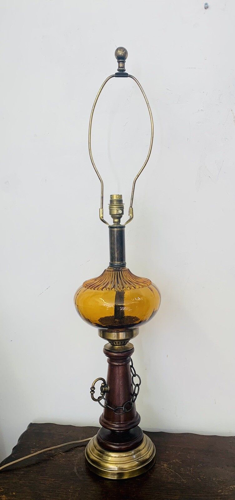 Vintage Mid Century Nautical Amber Glass Oil Lamp Style Table Lamp photo furniture