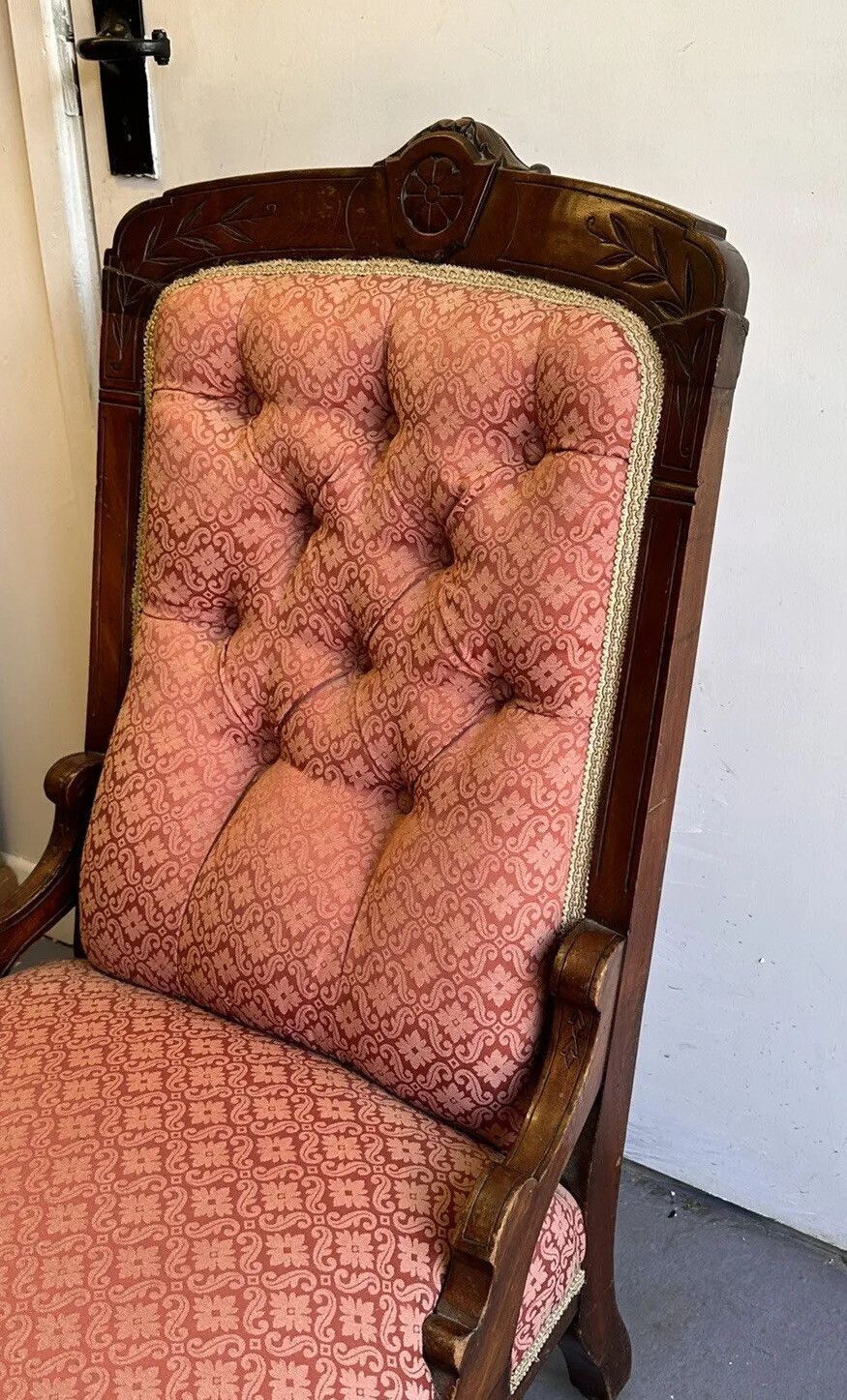 Antique Victorian Upholstered Armchair And Foot Stool photo Furniture