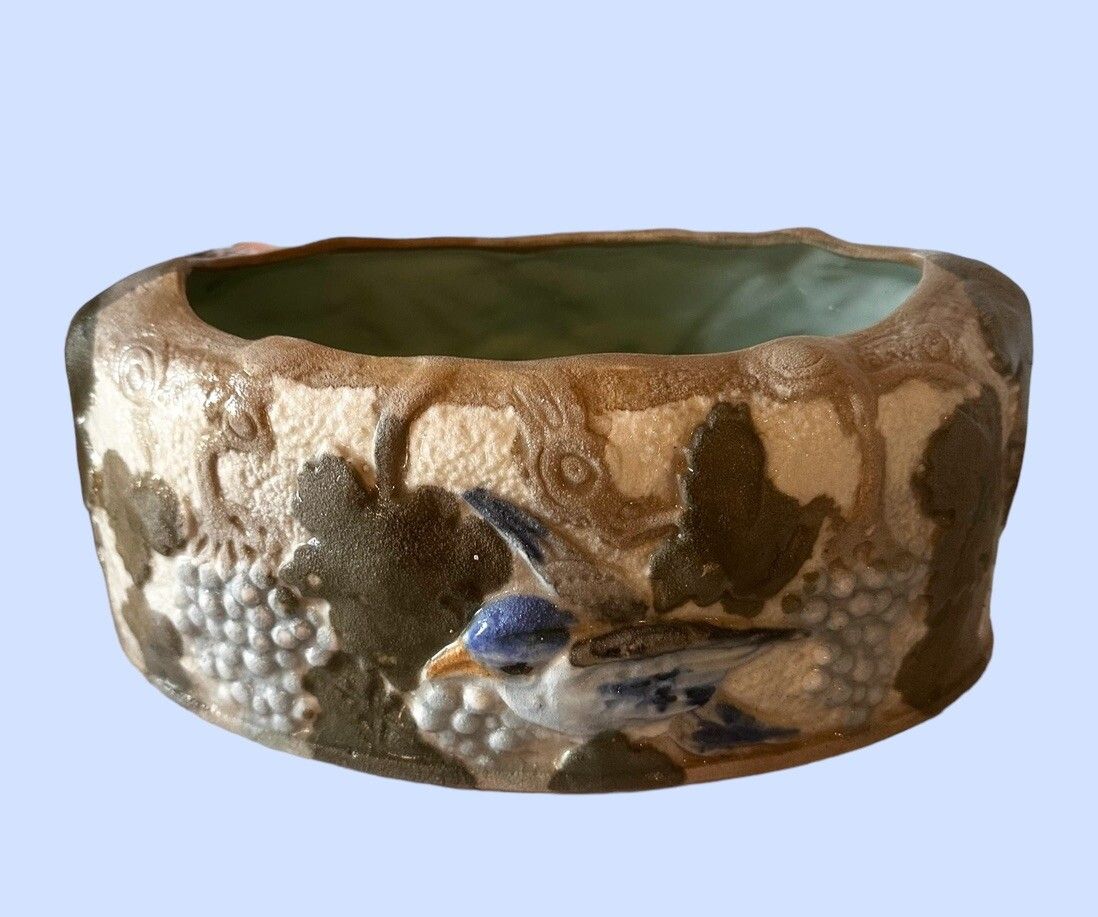 Mid Century Large British Made Glazed Hand Painted Pottery Planter Love Birds photo furniture