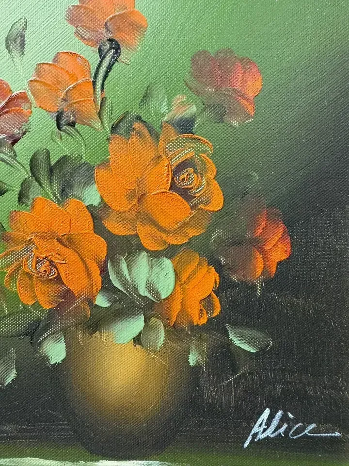 1970’s Still Life Botanical Floral Signed Oil Painting   Beautiful 14” By 12” photo for sale