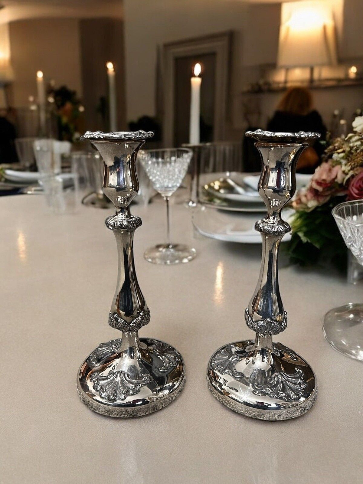 C1930’s Pair Of Gorgeous Candlesticks  White Metal On Copper Great Quality photo furniture