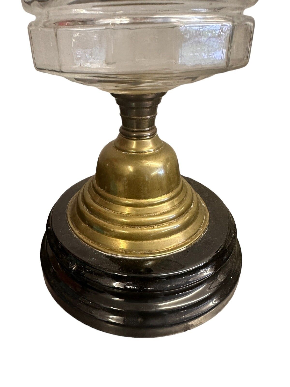 Victorian Oil Lamp Ebonised Wooden Base photo 110.0