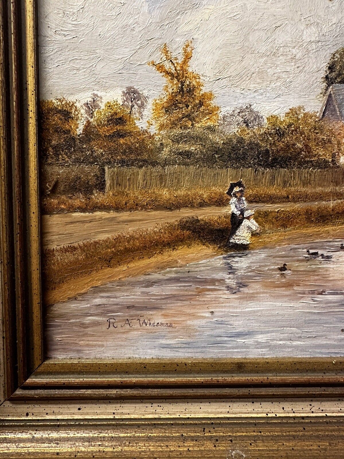 20th Century Original Signed Oil Painting  Country Scene / Duck Pond R Wademan photo vinterior