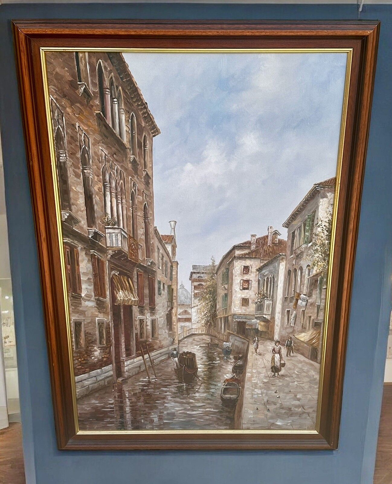 Mid Century 1970’s Original Oil On Canvas Italian Venice Scene  Fabulous 86x60cm photo for sale