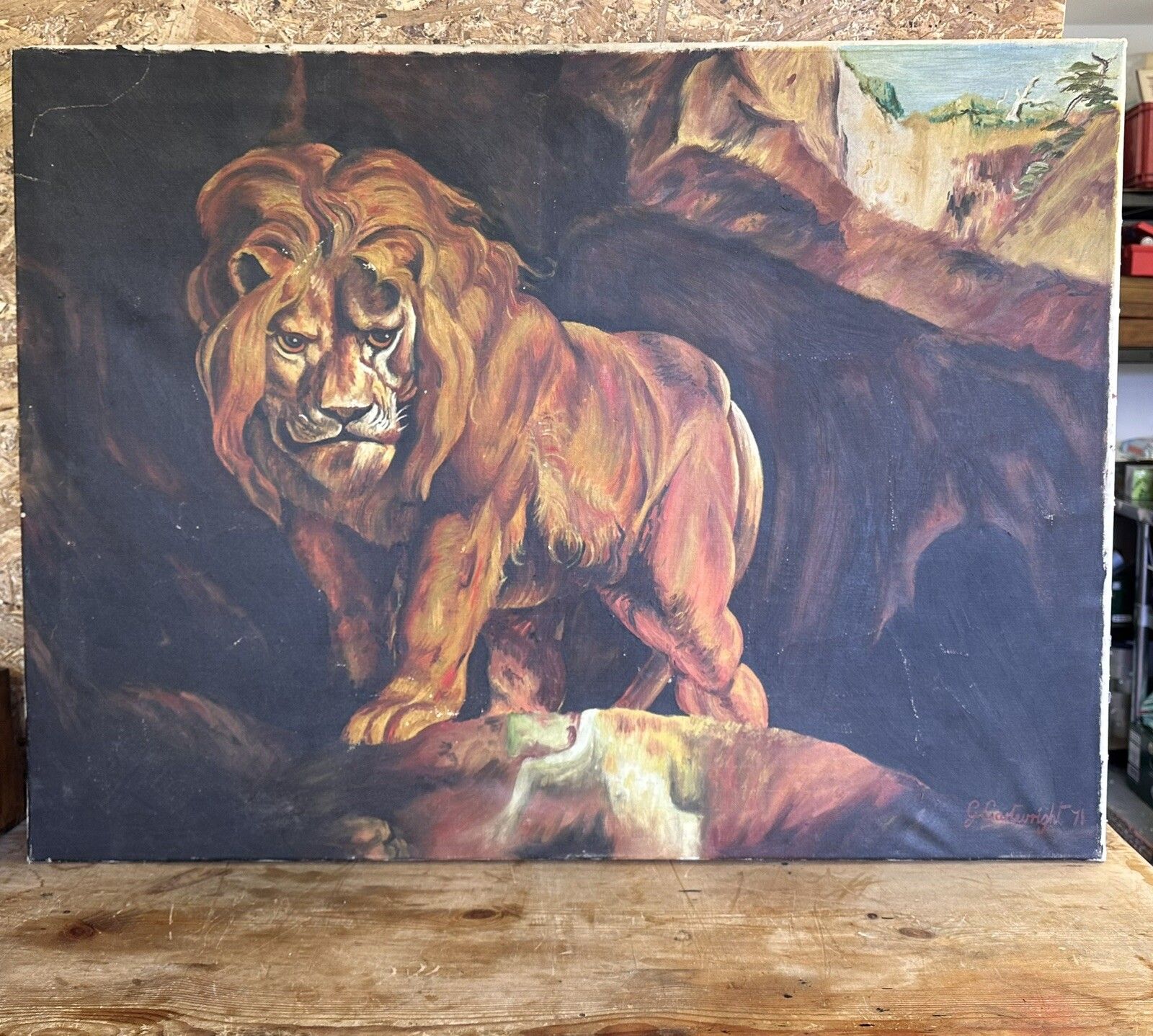 Mid Century Large Oil On Canvas Signed By Artist Garry Cartwright  40” By 30”