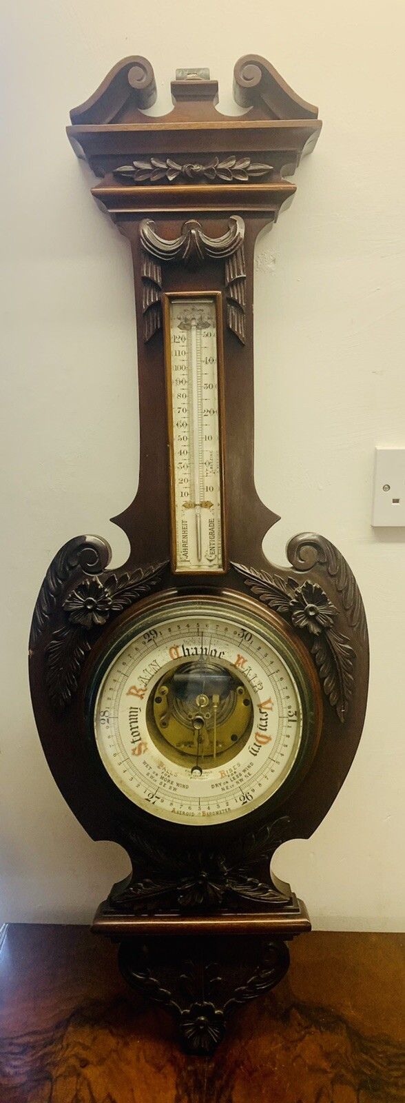 Antique 19th Century Frank J Gould Birmingham Magnificent Carved Barometer  95cm photo vintage