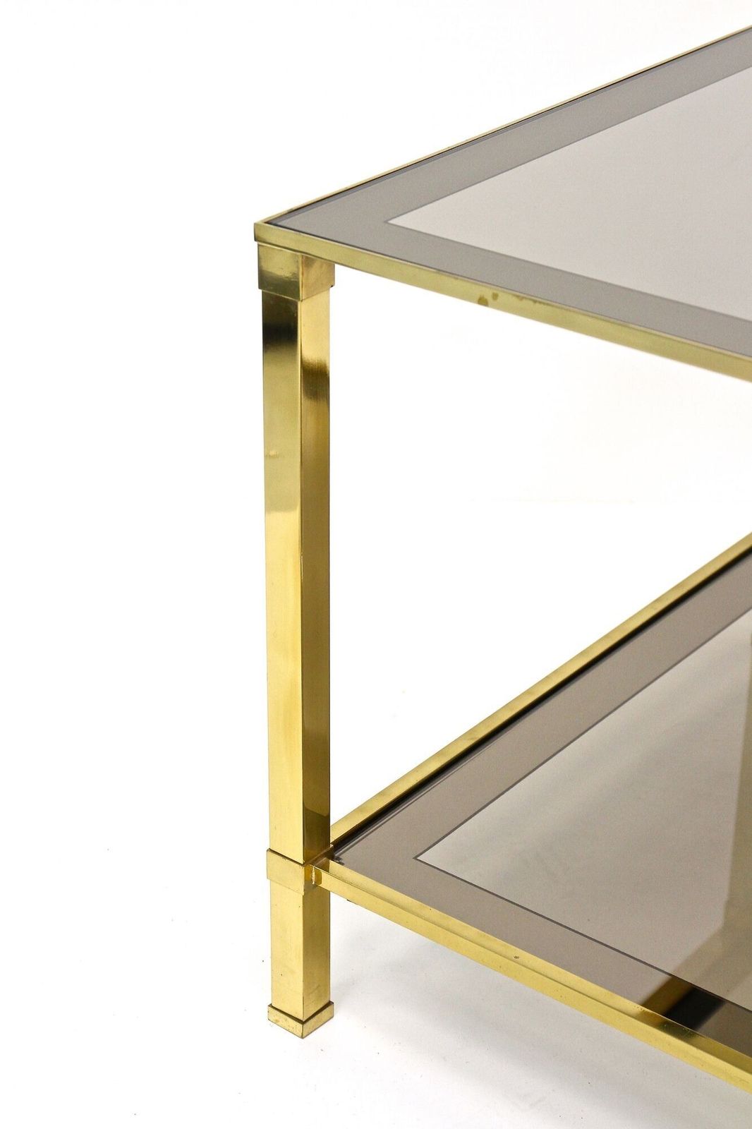 Late Mid Century Regency Brass Side Table, Smoked Glass, Italy Ca. 1970 photo Furniture
