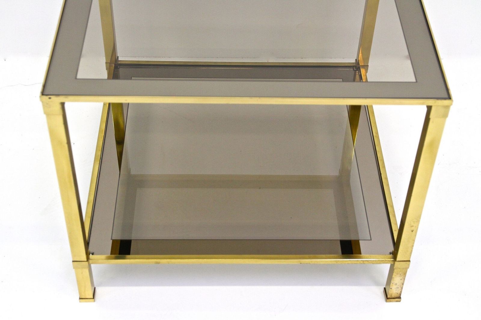 Late Mid Century Regency Brass Side Table, Smoked Glass, Italy Ca. 1970 photo buy
