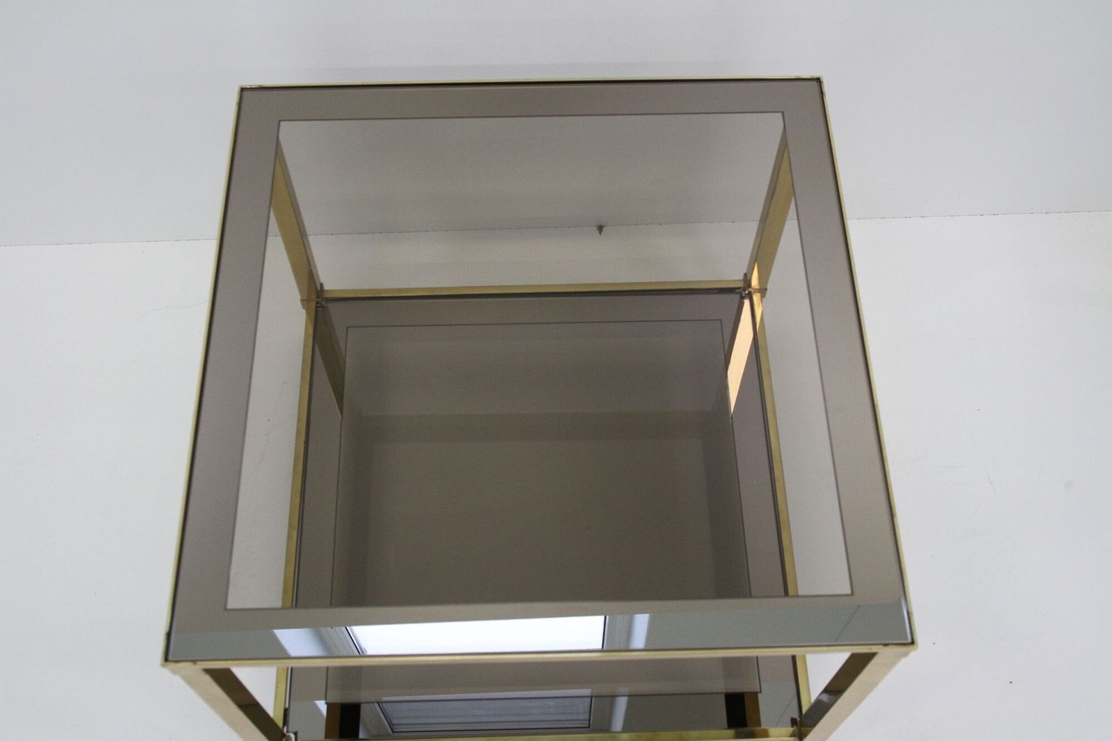 photo buy Late Mid Century Regency Brass Side Table, Smoked Glass, Italy Ca. 1970