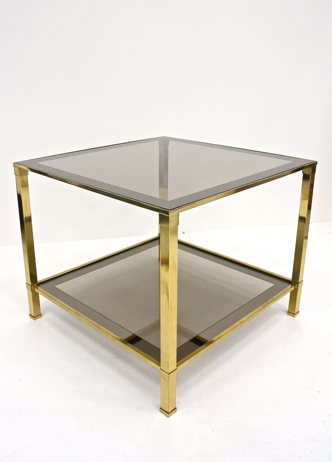 photo vintage Late Mid Century Regency Brass Side Table, Smoked Glass, Italy Ca. 1970