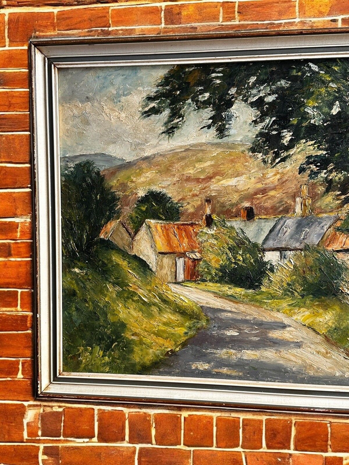 Fine Midcentury Signed Oil Painting Countryside Landscape Scene 22” X 18” photo for sale