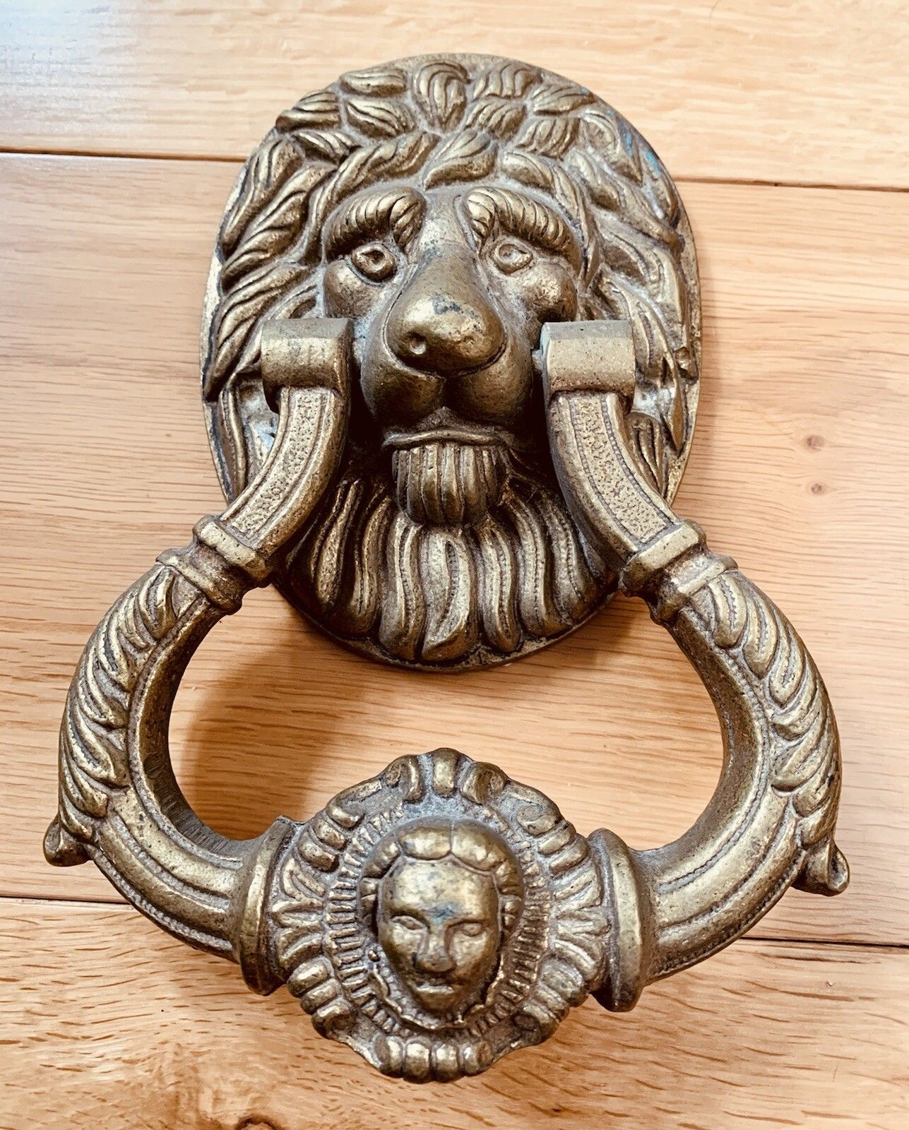 Antique Lion Head Large Beautiful Edwardian Solid Heavy Brass Front Door Knocker