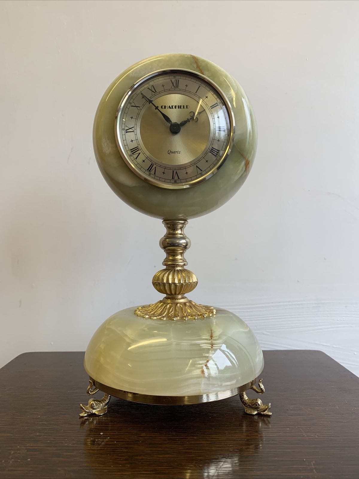 Gorgeous  Mid Century 70’s Chadfield Onyx Marble Fine Mantle Clock  Hollywood photo furniture