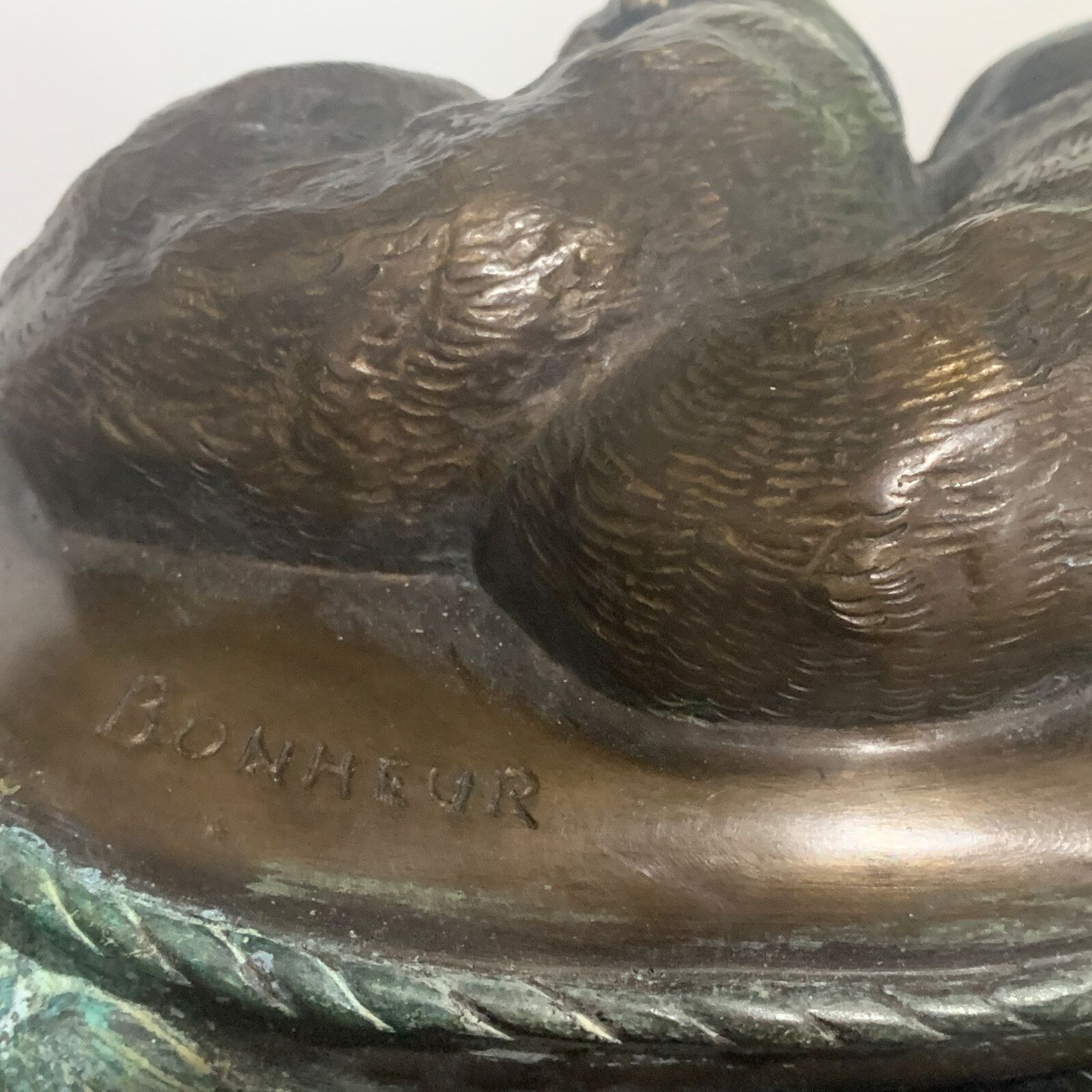 French Art Deco Bronze Signed Bonheur Spaniel Dogs Sleeping In Basket photo vinterior
