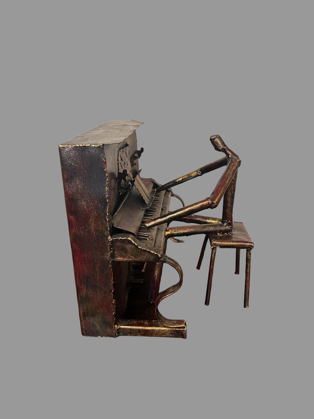 Mcm Recycled Metal Sculpture, Garden Figurine Statue The Piano Man Brutalist photo for sale
