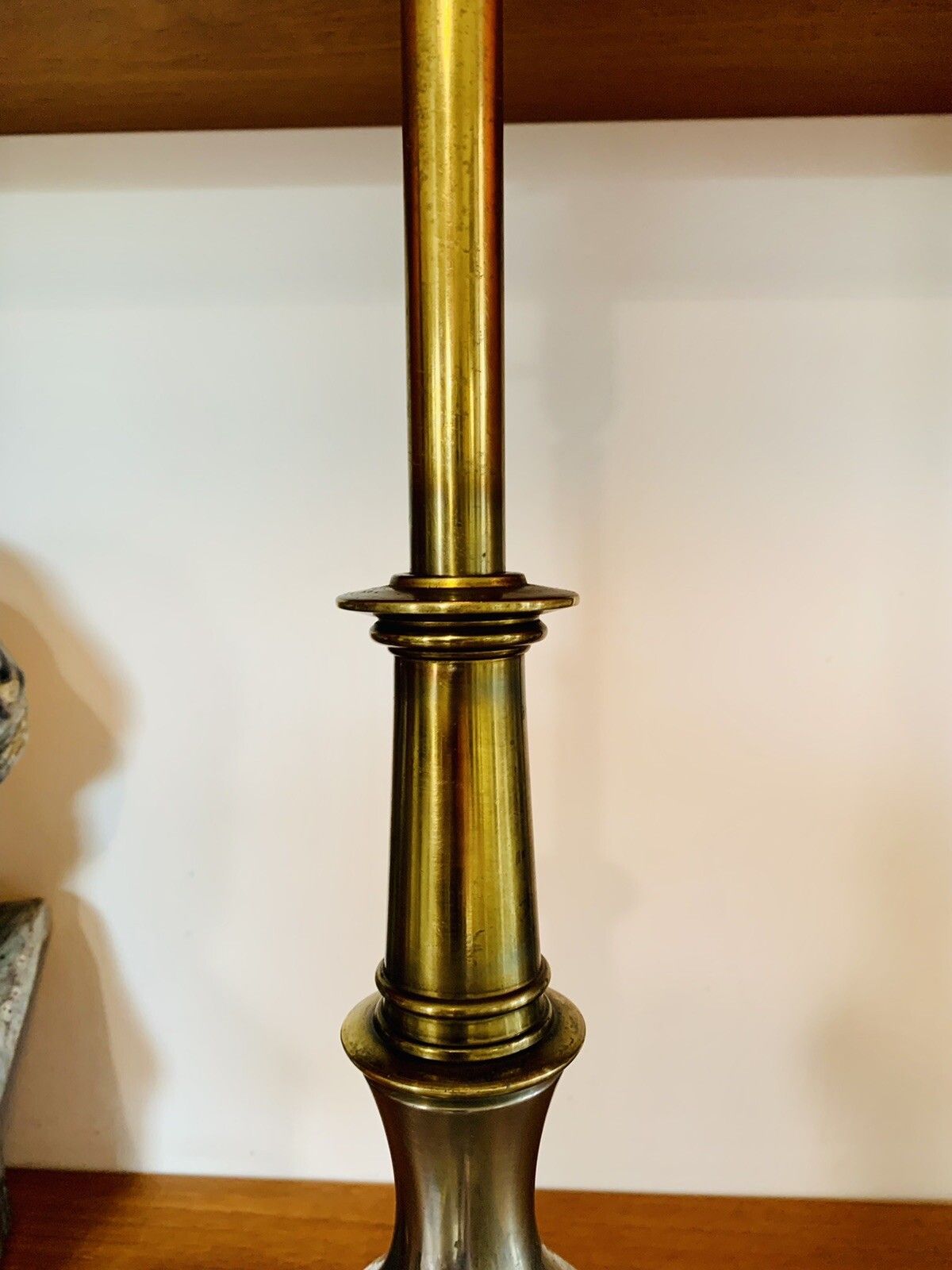 Antique Early 20th Century Large Impressive Brass And Chrome Table Lamp 62cm Hi￼ photo for sale