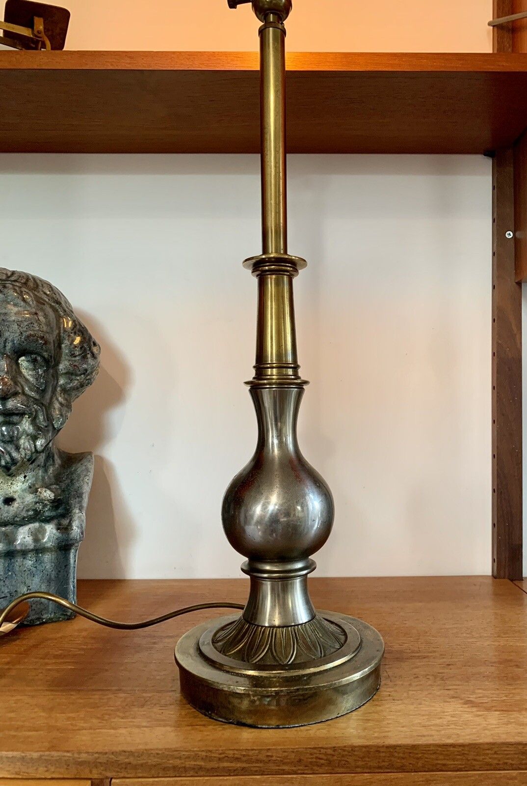 Antique Early 20th Century Large Impressive Brass And Chrome Table Lamp 62cm Hi￼ photo vinterior