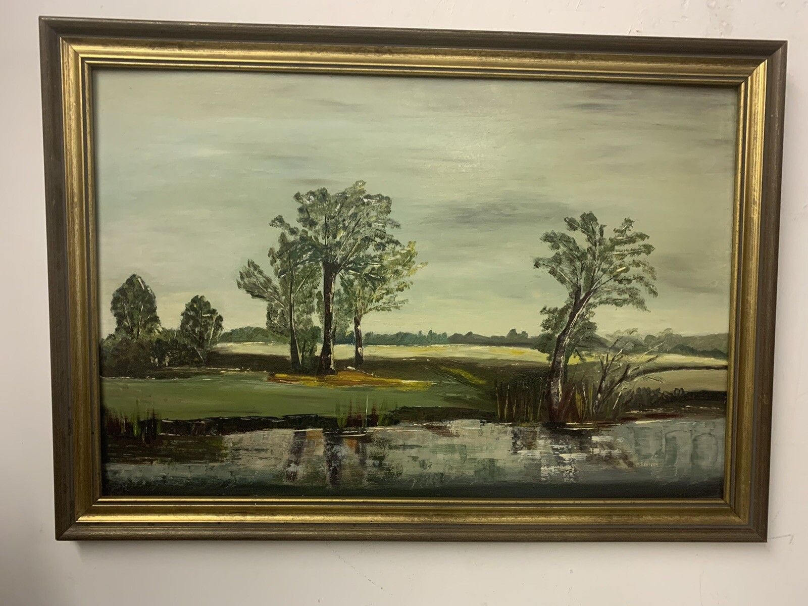 Vintage Oil On Board Signed By Artist Landscape River Scene￼ photo furniture