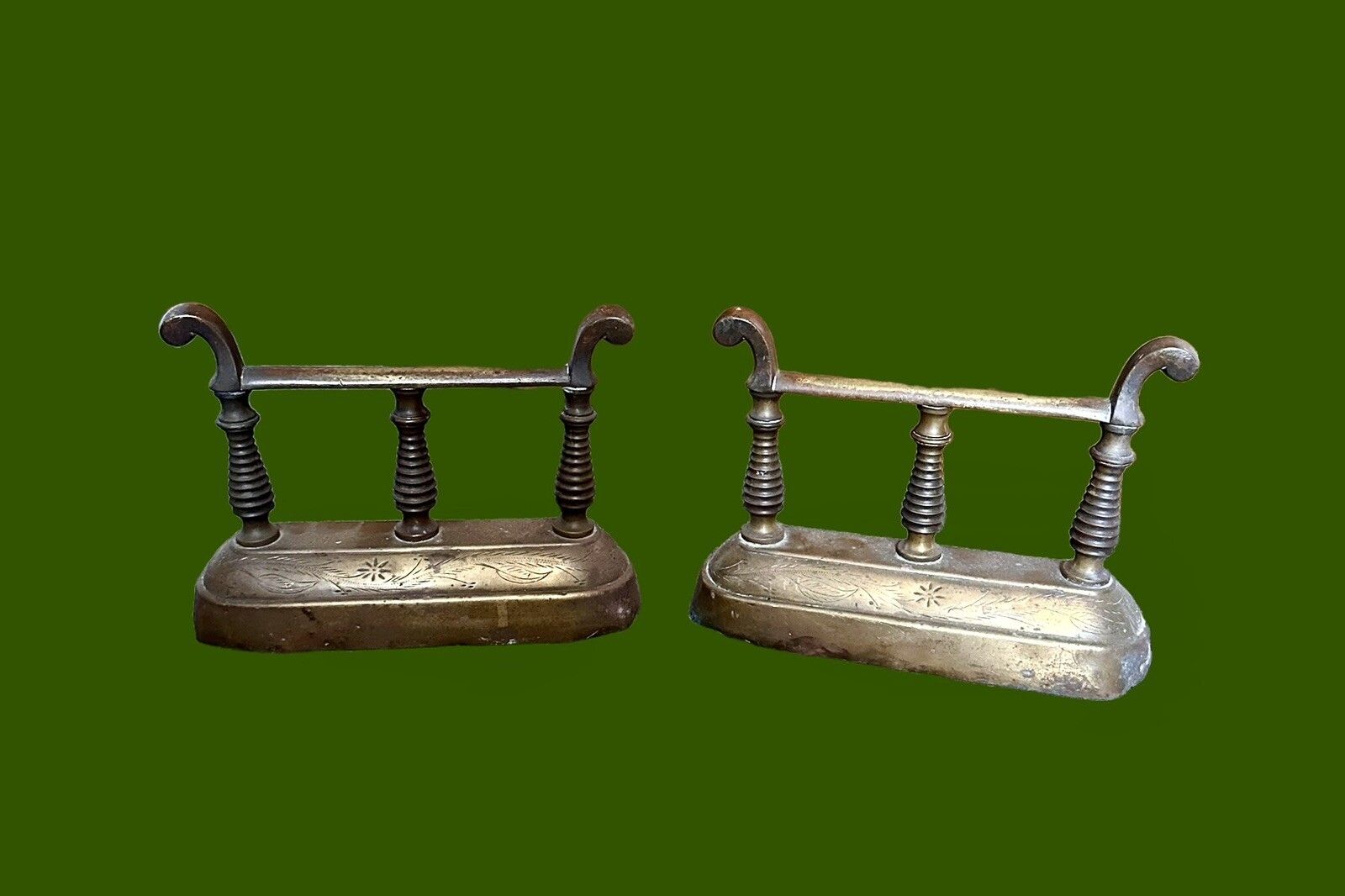 Antique Solid Brass Fire Dogs  Andirons Tool Rests Set Of 2 Period Home