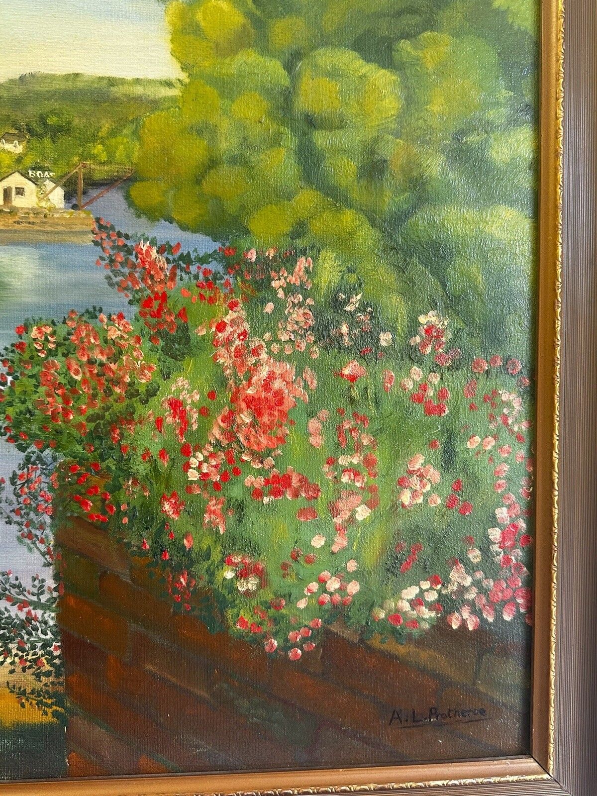 Fine Mid Century Oil Painting Harbour Scene Signed 68cm By 58cm photo Art