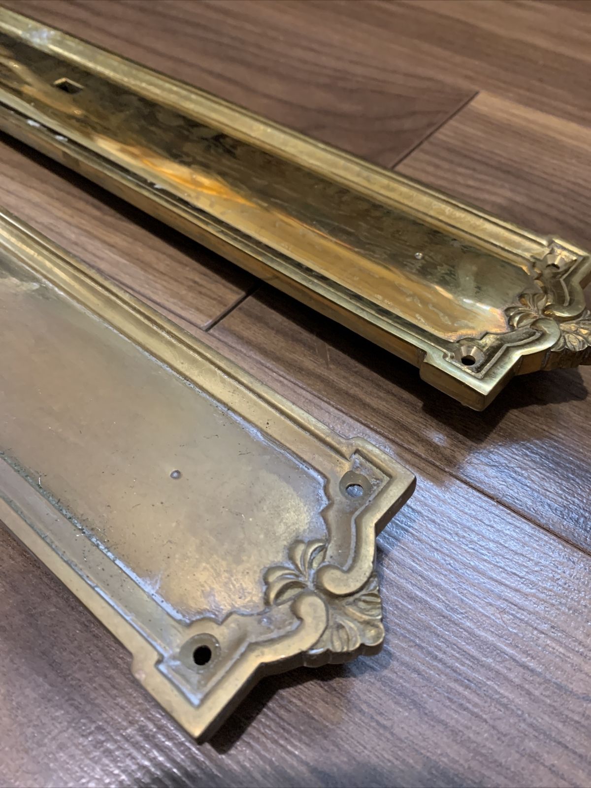 Vtg Antique Victorian Georgian Quality Heavy Brass Finger Plates Door Plaques photo Home Fixtures