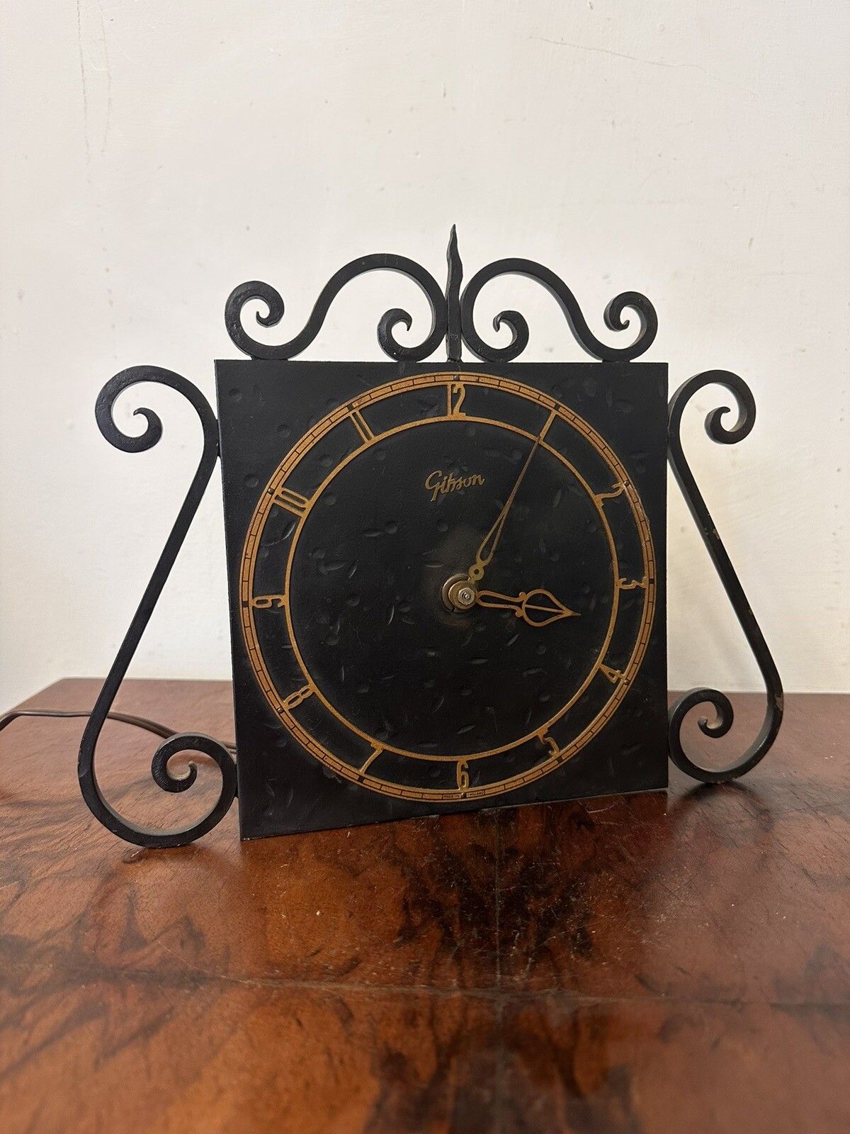 Very Rare 1930’s Wrought Iron Shelf Desk Clock By Gibson Baumé & Co Ltd