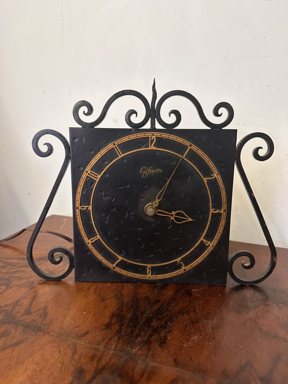 Very Rare 1930’s Wrought Iron Shelf Desk Clock By Gibson Baumé & Co Ltd photo furniture