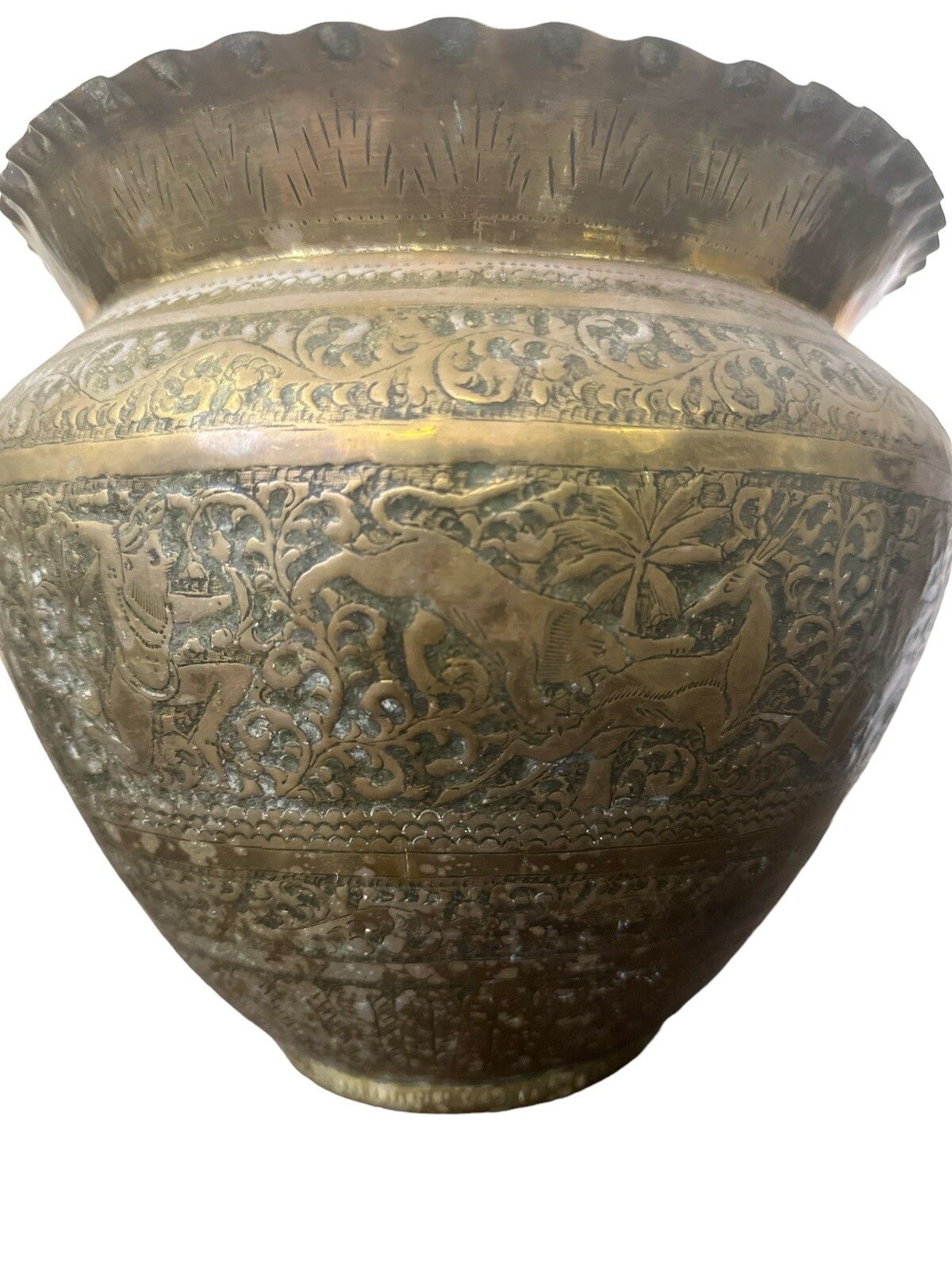 Antique 19th C Superb Fine Mameluk Brass Vessel Repousse Planter photo 95.0