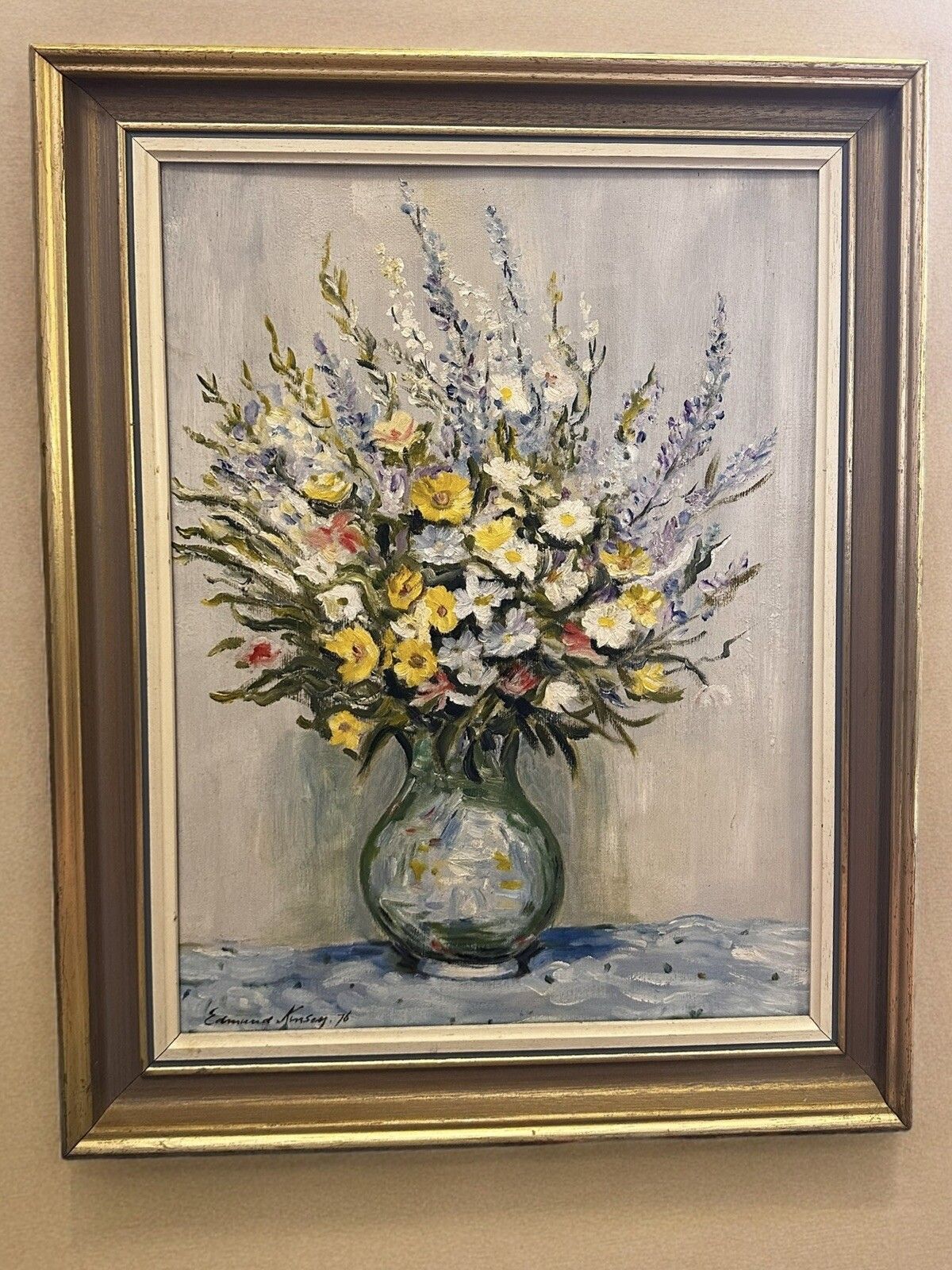 Mid Century Original Signed Oil Painting, Botanical Still Life Floral 48x38cm