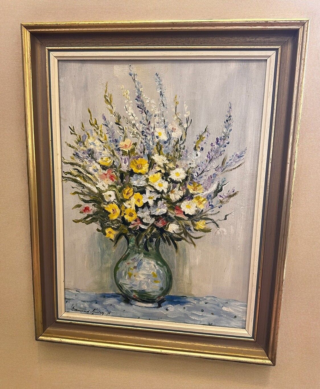 Mid Century Original Signed Oil Painting, Botanical Still Life Floral 48x38cm photo for sale