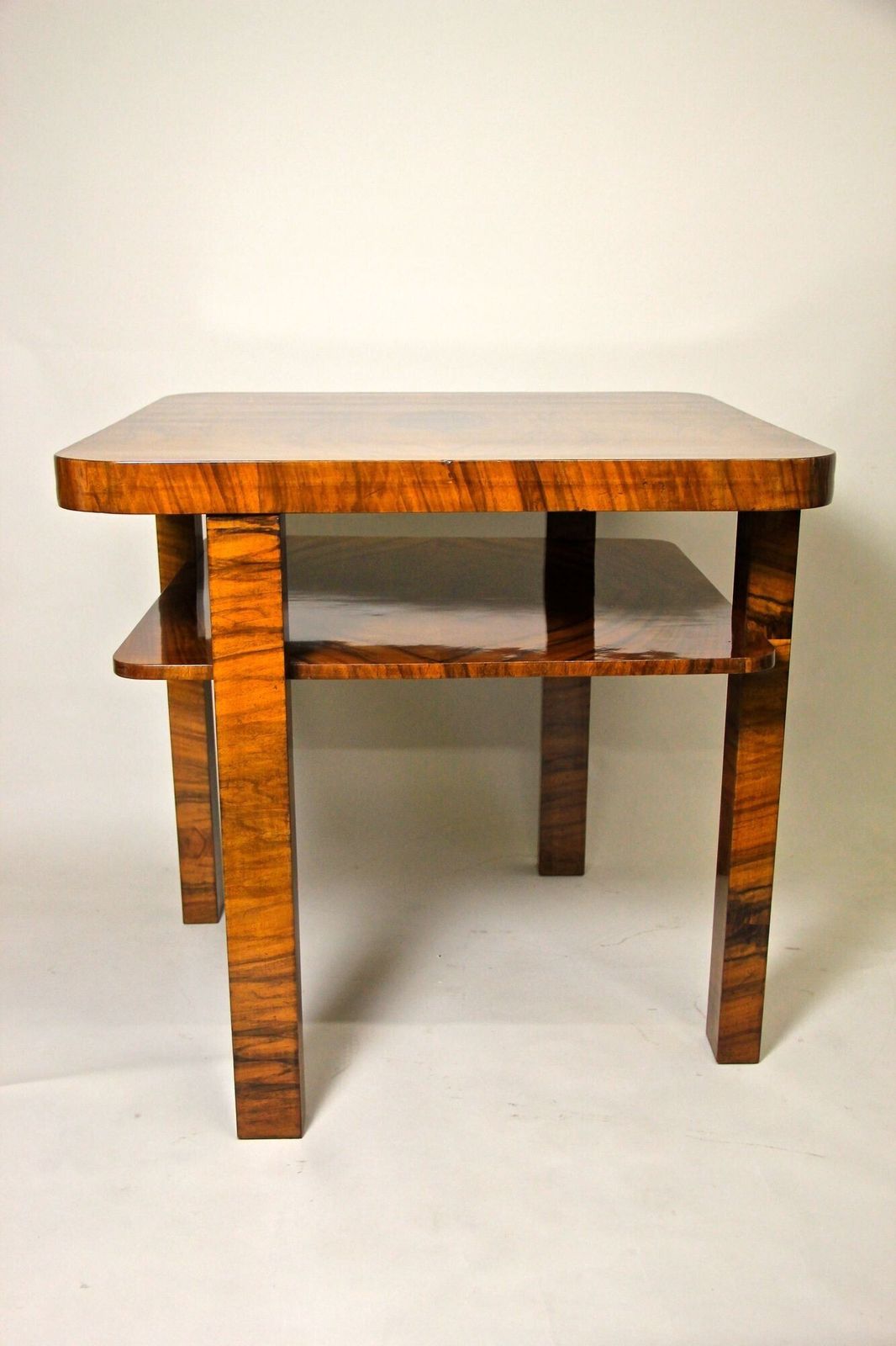 Art Deco Nut Wood Side Table Shellac   Polished, At Circa 1920 photo vinterior