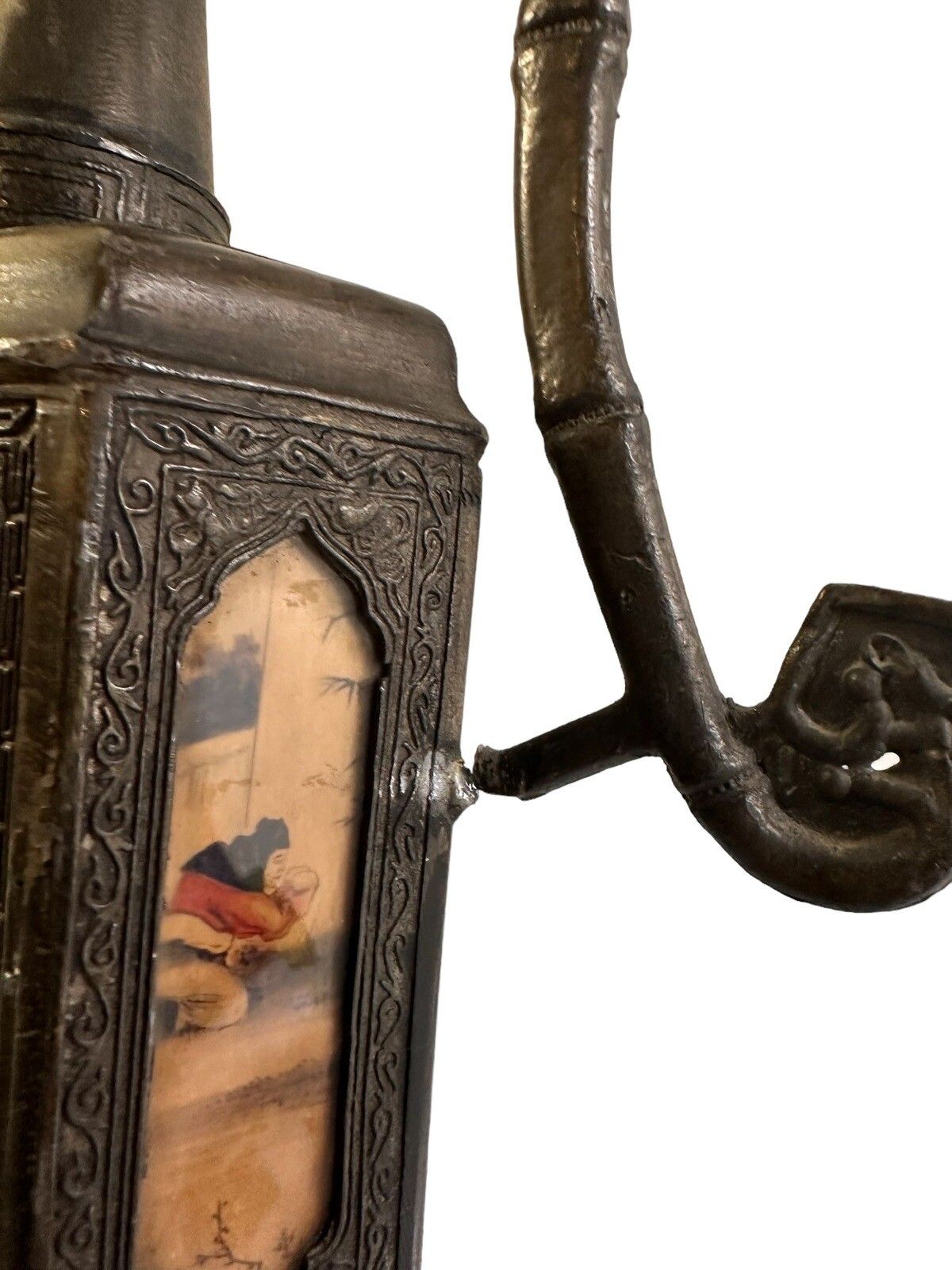 Antique Oriental Pewter Six Panel Glass Qing Dynasty Tea Pot photo Home Decor