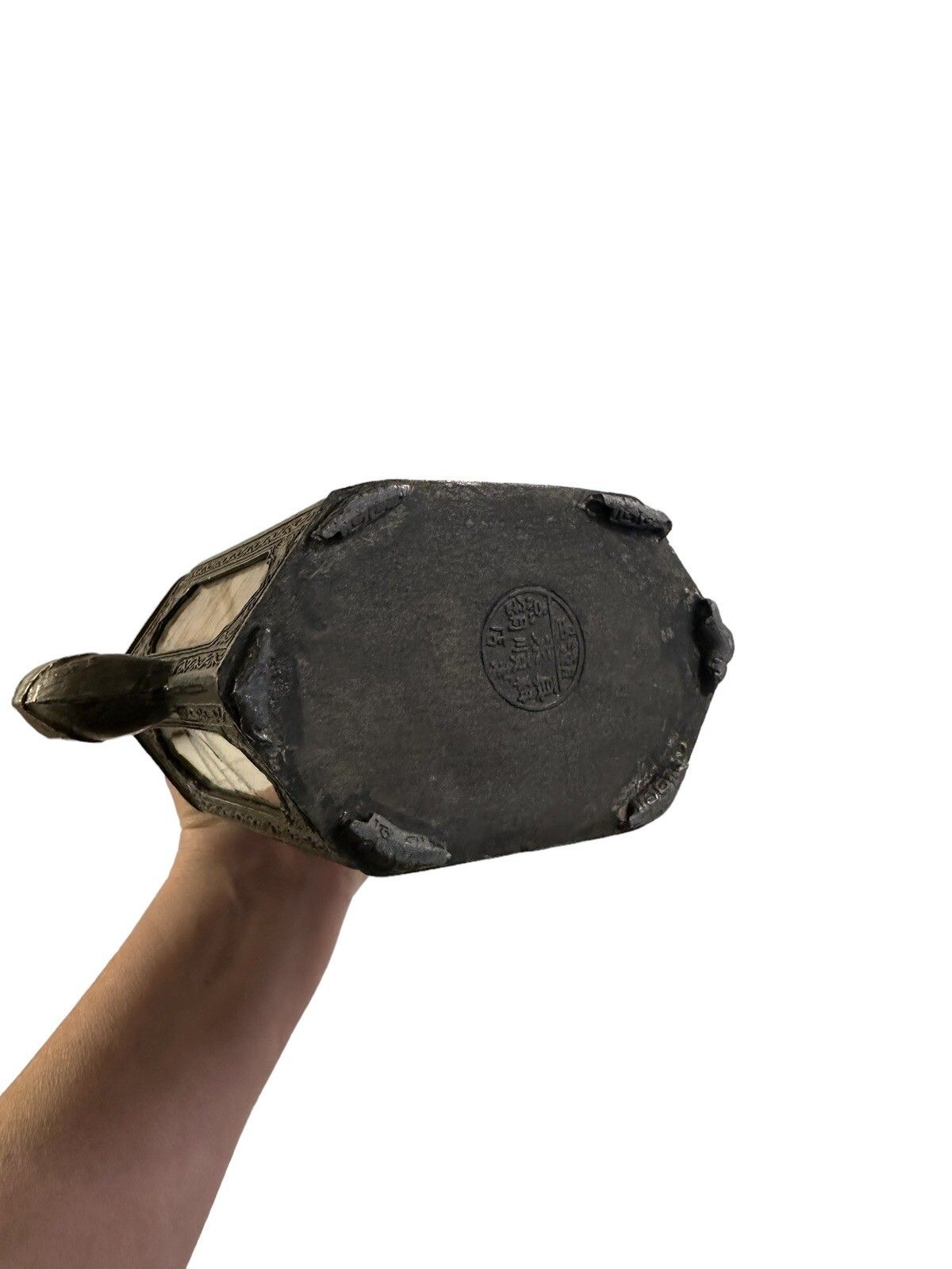 Antique Oriental Pewter Six Panel Glass Qing Dynasty Tea Pot photo vinterior