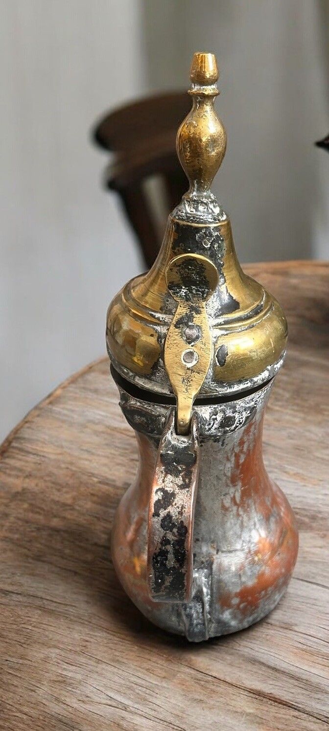 19th Century Antique Middle Eastern Dallah Arabic Copper & Brass Coffee Pot photo furniture