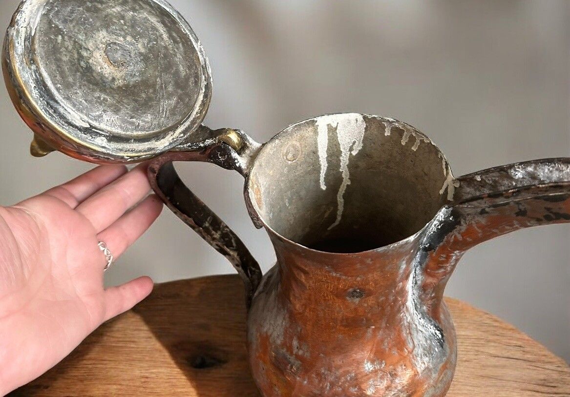 19th Century Antique Middle Eastern Dallah Arabic Copper & Brass Coffee Pot photo Home Decor