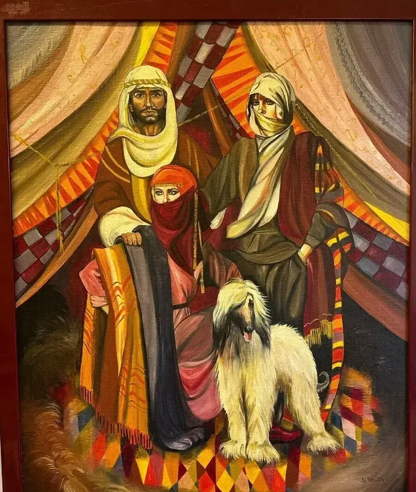 Mid Century Arabian Themed Oil Painting   Afghan Dog   65cm By 55cm   Signed photo Art