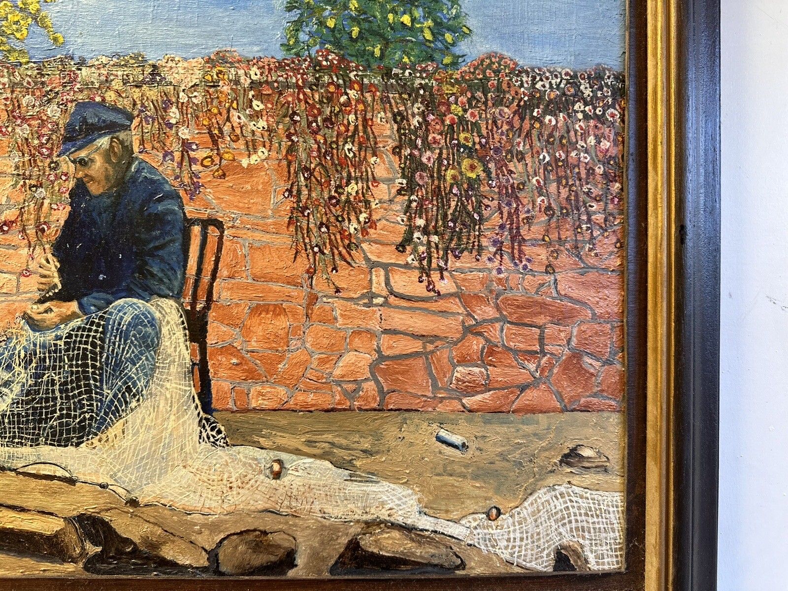 Mid Century Oil  Painting  Cornish Scene Fisherman  36cm By 31cm photo 120.0