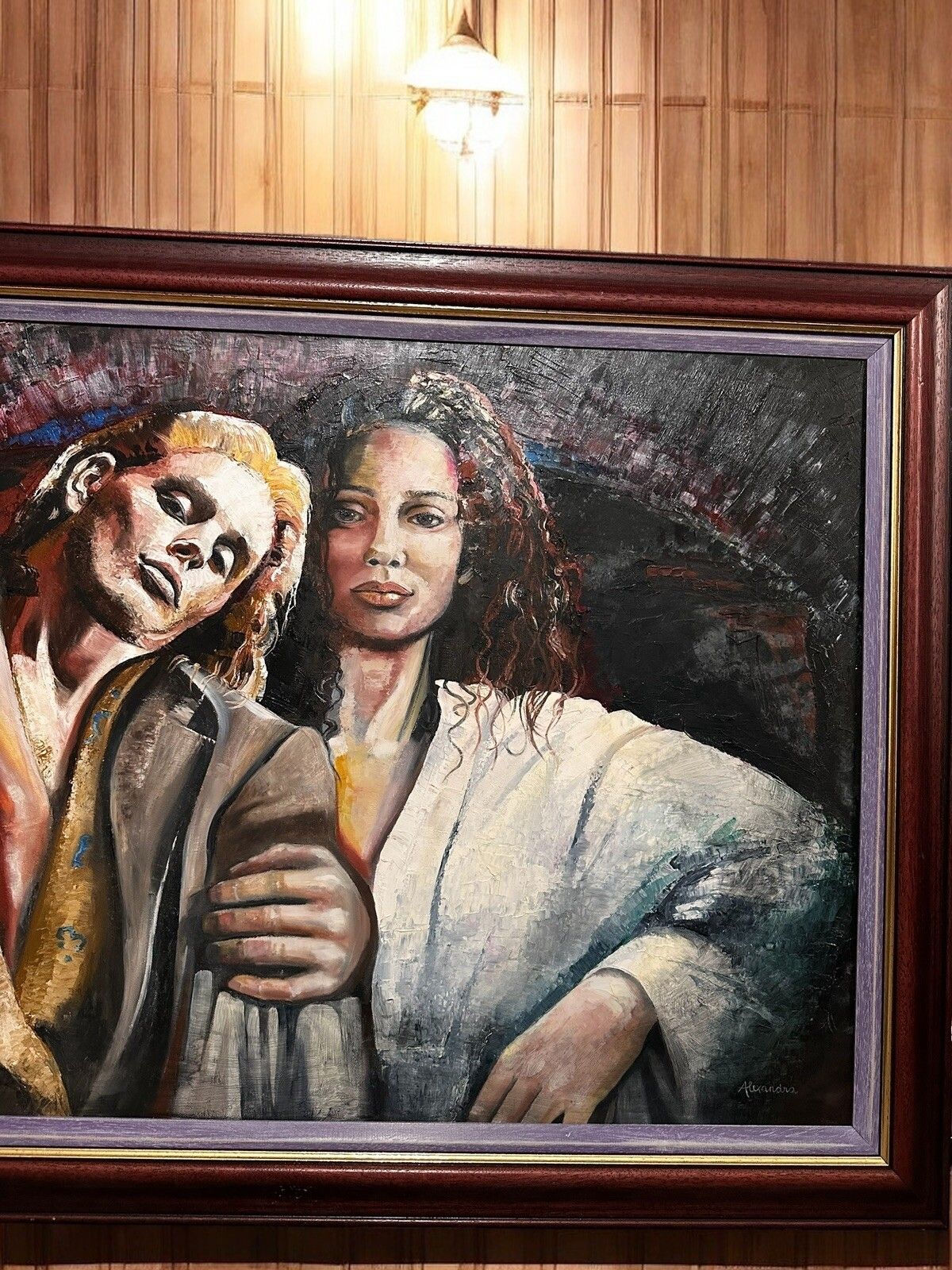 Original Oil Painting On Canvas “The Lovers” Lgbtq Interest Signed 74cm By 41cm photo Art