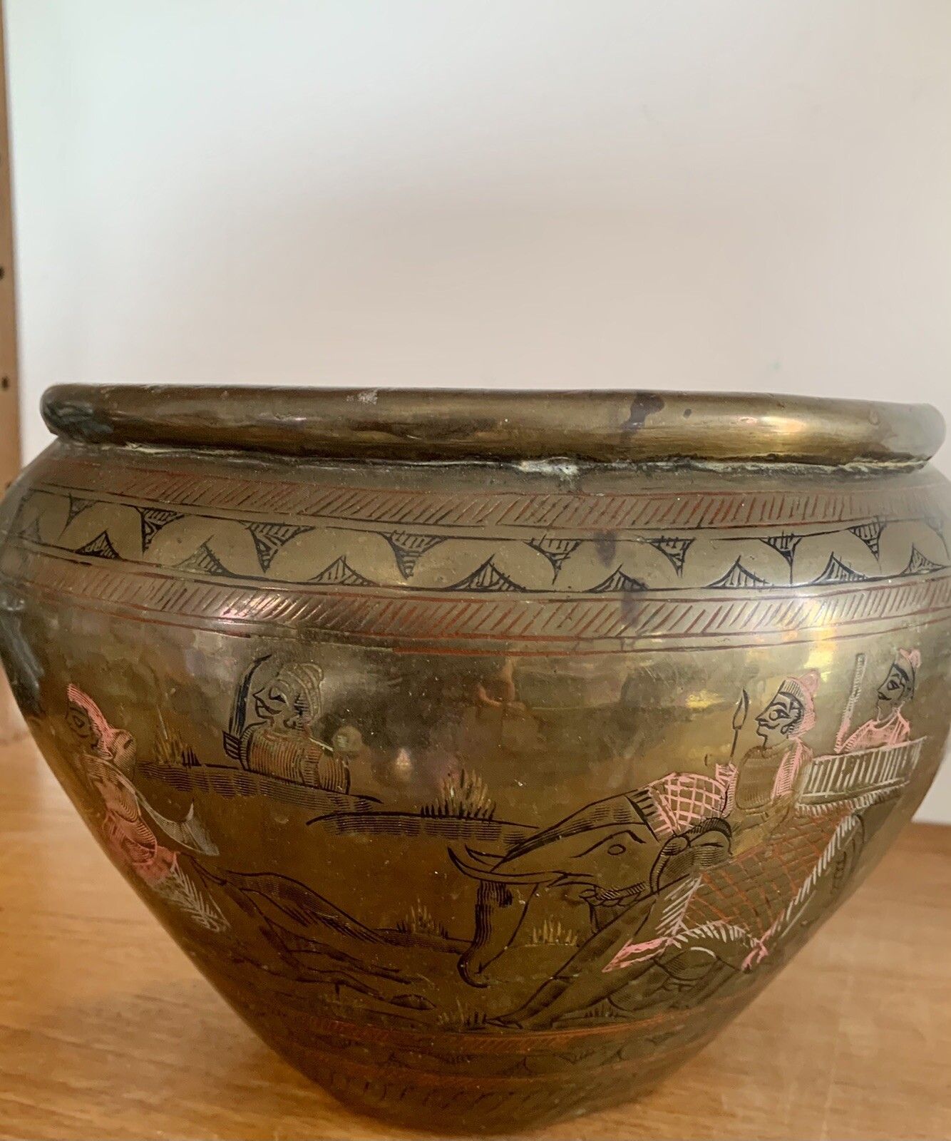 Antique Beautiful Bronze Anglo Indian Water Pot Deity God Engraved. photo for sale
