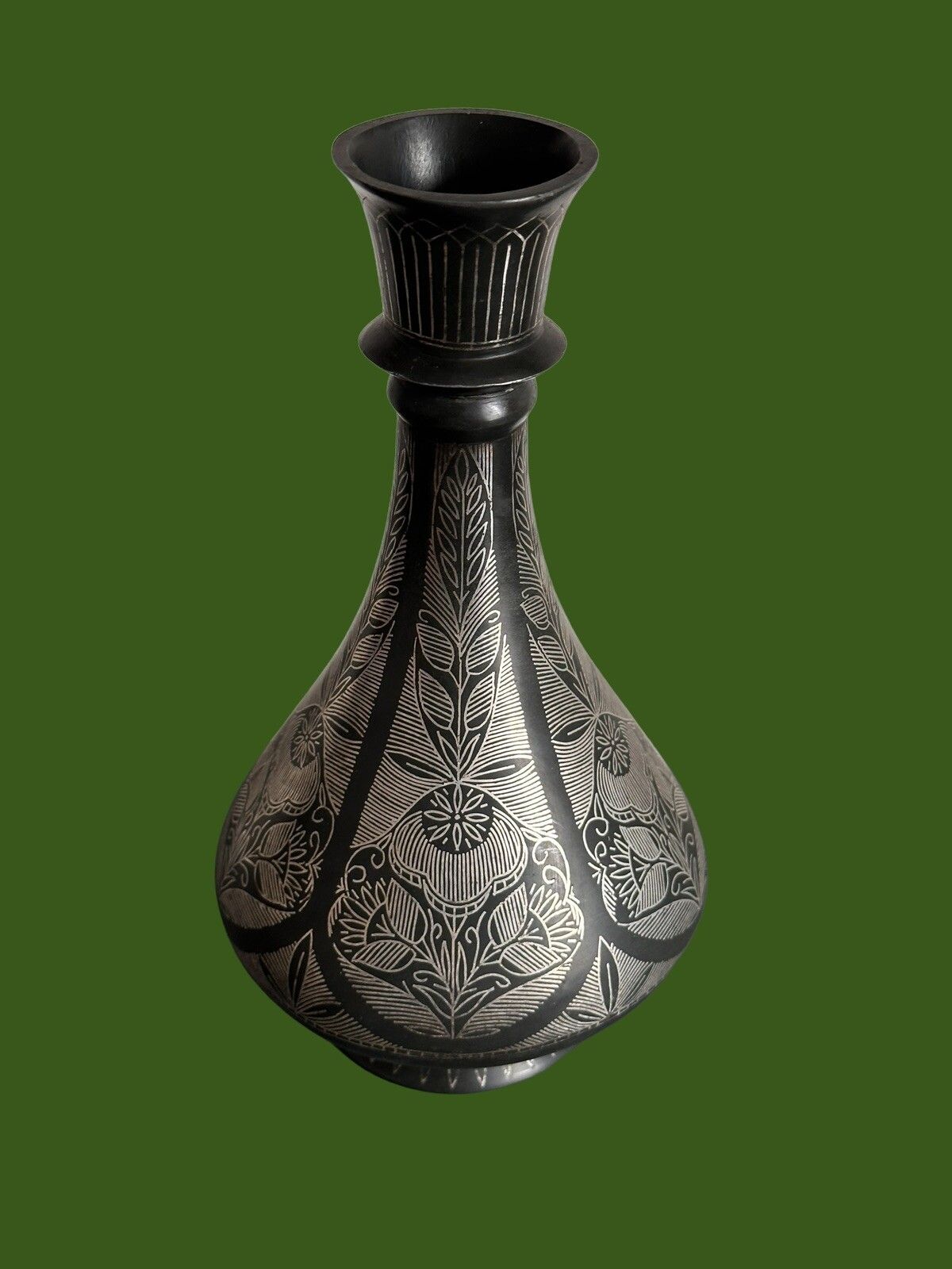 Anglo Indian Silver Inlaid Floral Pattern Bridriware /  Bidri Ware Bronze Vase photo Home Decor