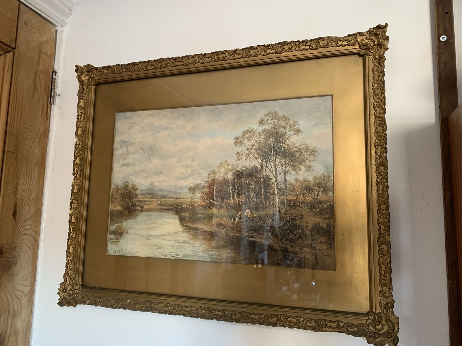 Antique Edwardian Carl Brennir Glazed Franed Print 65cm By 52cm photo vinterior